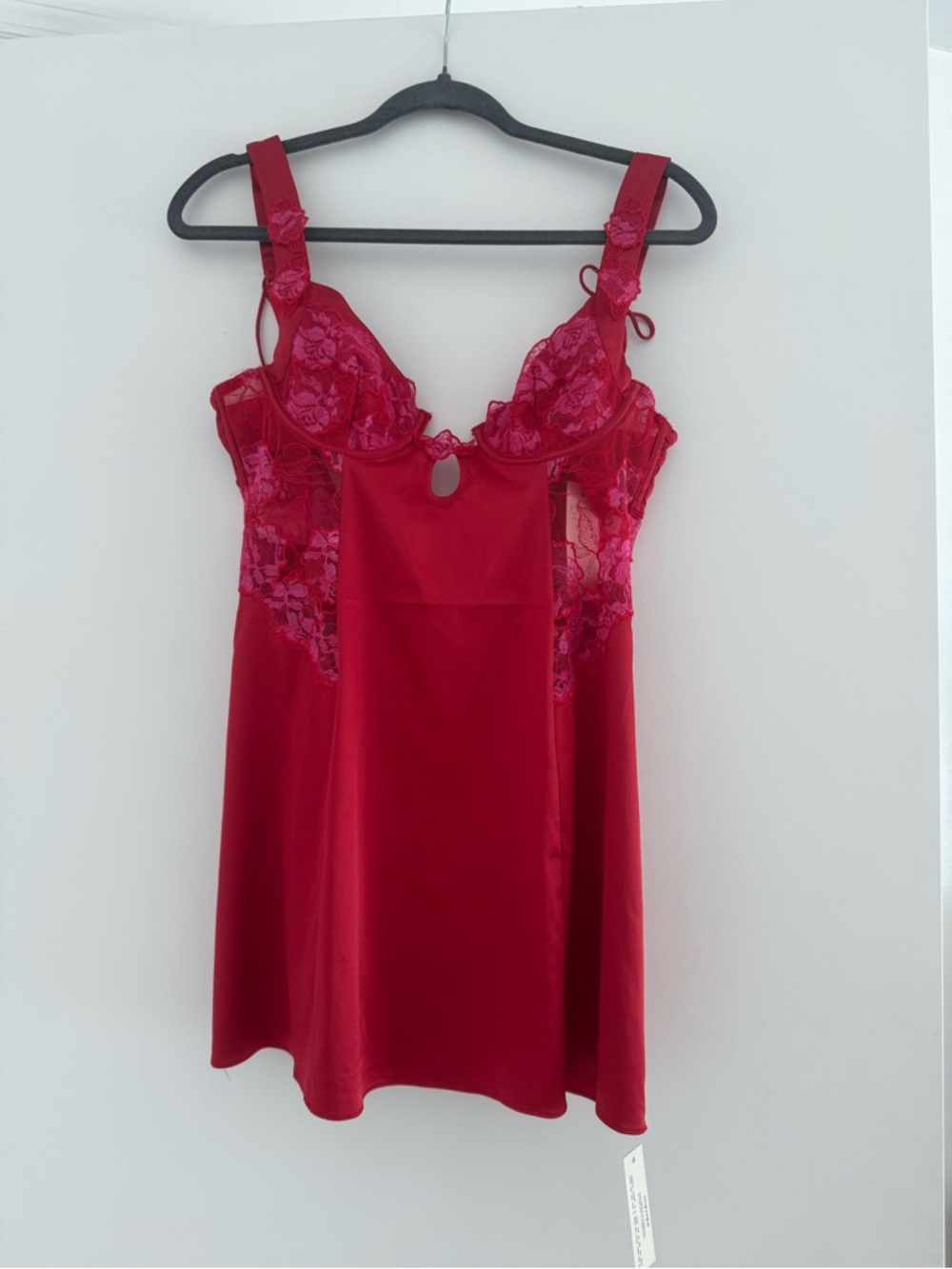 For Love And Lemons Red Lace-Trim Mini Slip Dress